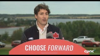 Justin Trudeau addresses supporters in St. Peter’s Bay, P.E.I.