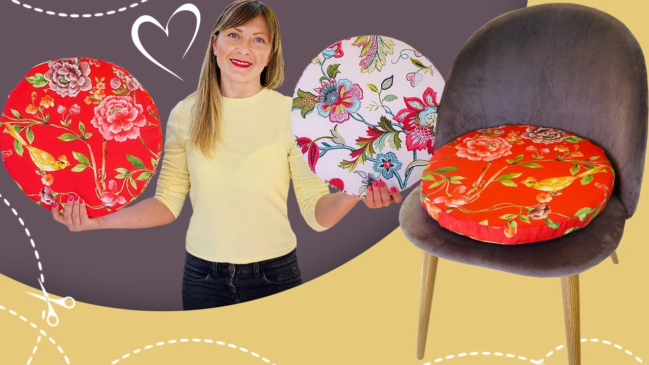 Круглая подушка на стул или кресло для дома или террасы / Как сделать круглую подушку шаг за шагом