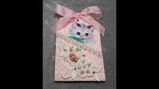 DIY~Make Your Own Pretty Bead Trim + Vintage Kitten Pocket Tag Share!