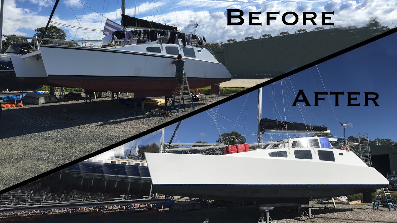 DIY Sailing Catamaran Transformation – Boat Makeover – Polish/Antifoul (Sailing Popao) Ep.7