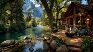 Spring Riverside Cabin Retreat 🌿 | River , Birdsong & Cozy Campfire Outdoor Ambience for Relaxation