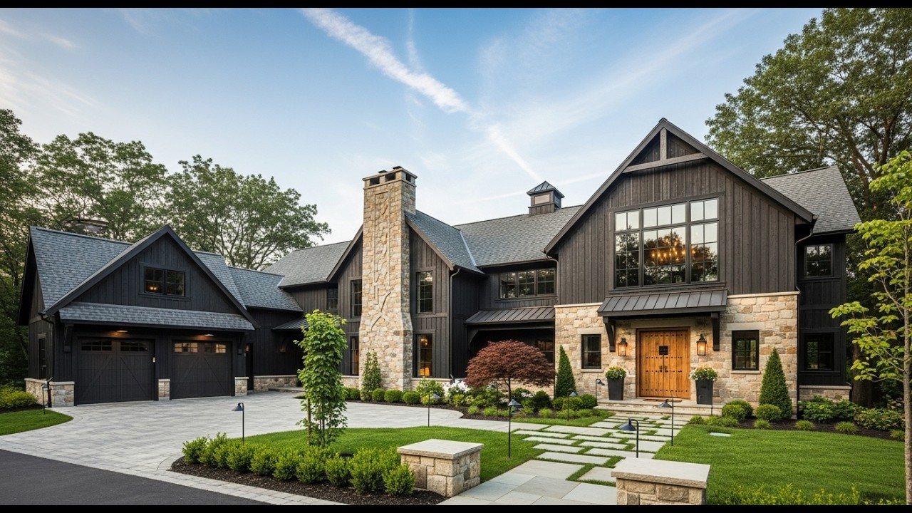 rustic luxury barndominium with stone and wood exterior design in 2026