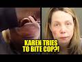 WATCH: Karen Goes BALLISTIC on Elderly Woman in Traffic, Bites Cop During Arrest