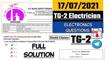 UPRVUNL TG-2 ELECTRICIAN QUESTION PAPER SOLUTION|| 17/07/2021 || ELECTRONICS QUESTIONS || 17/07/2021