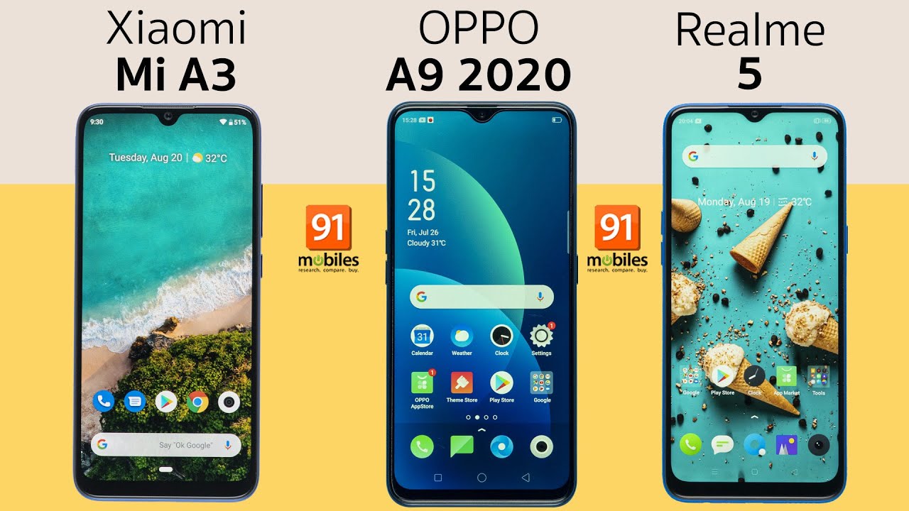 Oppo A9 2020 Vs Xiaomi Mi A3 Vs Realme 5 Comparison Overview Youtube