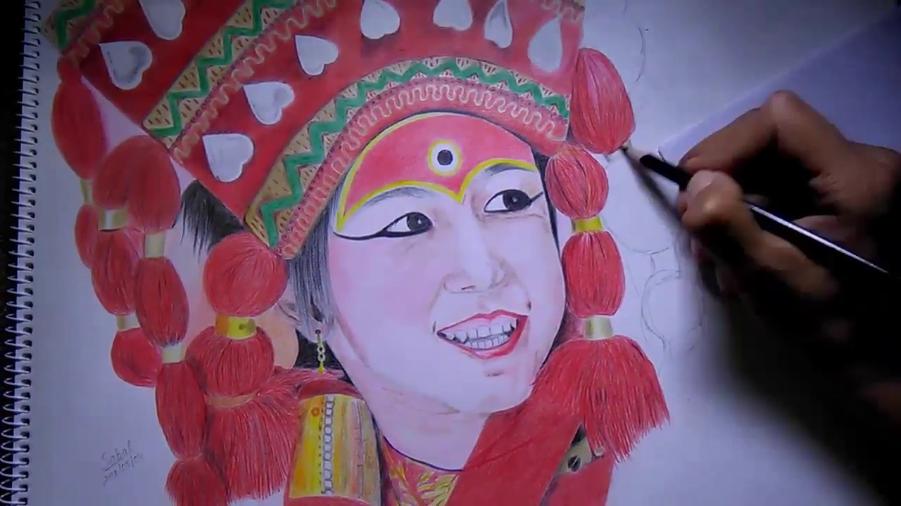 Drawing Kumari (The Living Goddess) : Time lapse Video