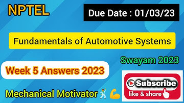 Fundamentals of Automotive Systems | Week 5 Quiz | Assignment 5 Solution | NPTEL | SWAYAM 2023