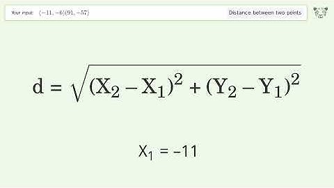 Find the distance between two points p1 (-11,-6) and p2 (91,-57): Step-by-Step Video Solution