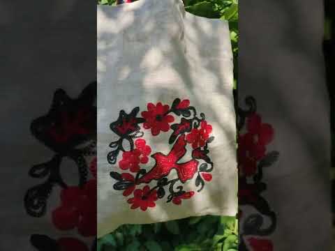Сумка шопер з льону з вишивкою Птаха на калині, видео 1