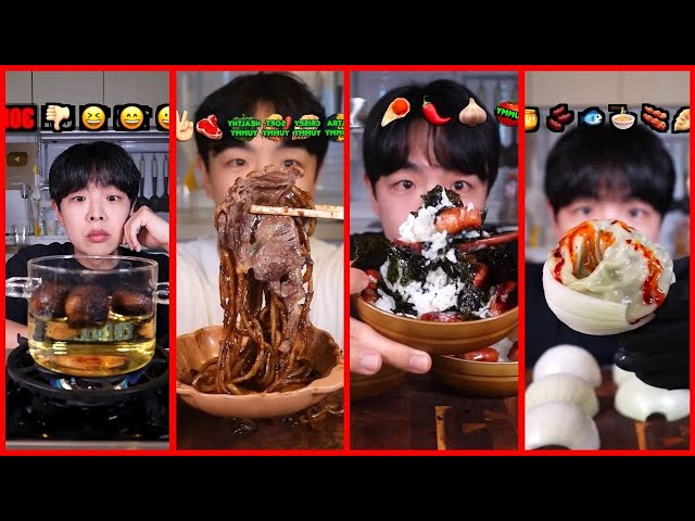 ASMR MUKBANG FIRE NOODLES CHICKEN SAUSAGE BURGER (NO BGM)