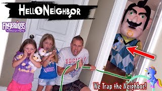 Hello Neighbor in Real Life! Fingerling Minis & Plush Toy Scavenger Hunt! We Caught Him in a Trap!!!