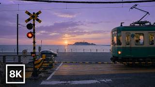 Japan Coastal Sunrise Drive 🚃 Enoshima to Kamakura / 8K 60fps HDR / Relaxing Piano + Car Ambience screenshot 5