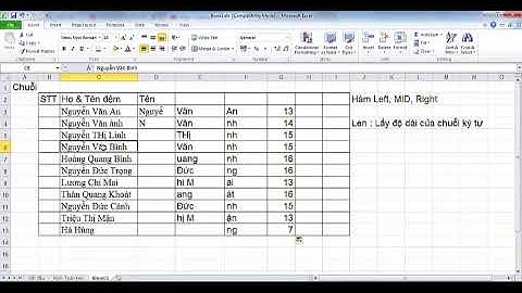 Các Hàm xử lý chuỗi trong Exel Left, MID, Right, Len