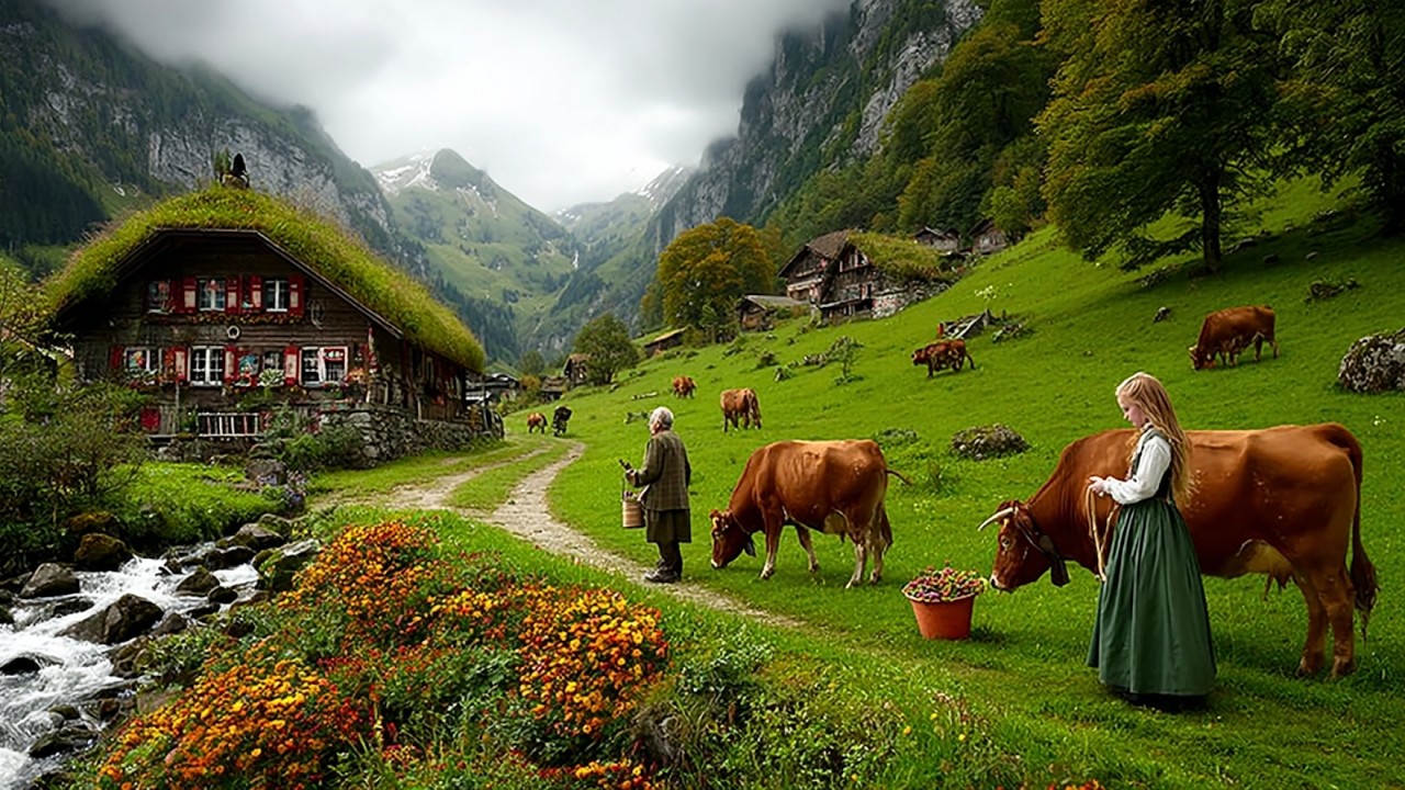 Switzerland’s Heaven Rainy Walk in Most Beautiful Swiss Villages Countryside - Rain Ambience