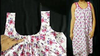 Round Neck Pleated Nighty Cutting and Stitching | नाइटी कटिंग और स्टिचिंग