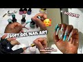 BLUE MARBLE SOFT GEL NAILS | MADAM GLAM GEL POLISH | Rubber Base Gel with Acrylic Powder Nail Hack