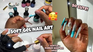 BLUE MARBLE SOFT GEL NAILS | MADAM GLAM GEL POLISH | Rubber Base Gel with Acrylic Powder Nail Hack