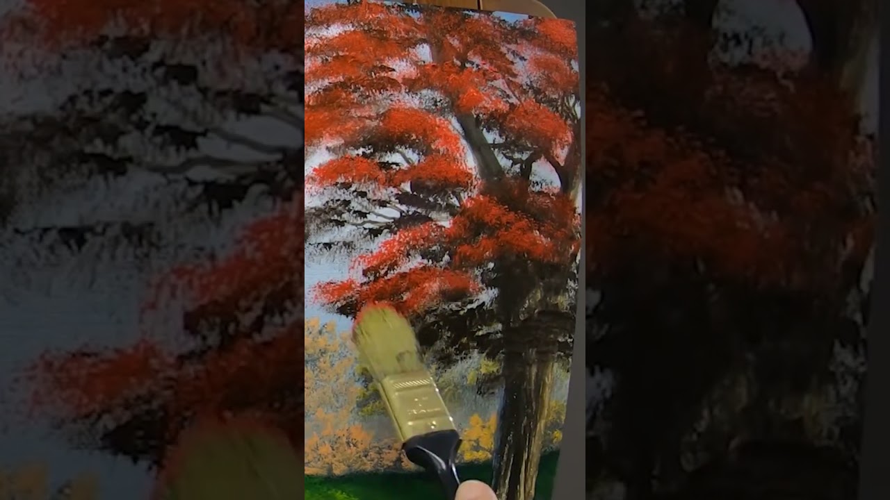 godzilla as bob ross, painting trees on a canvas on an easel - AI