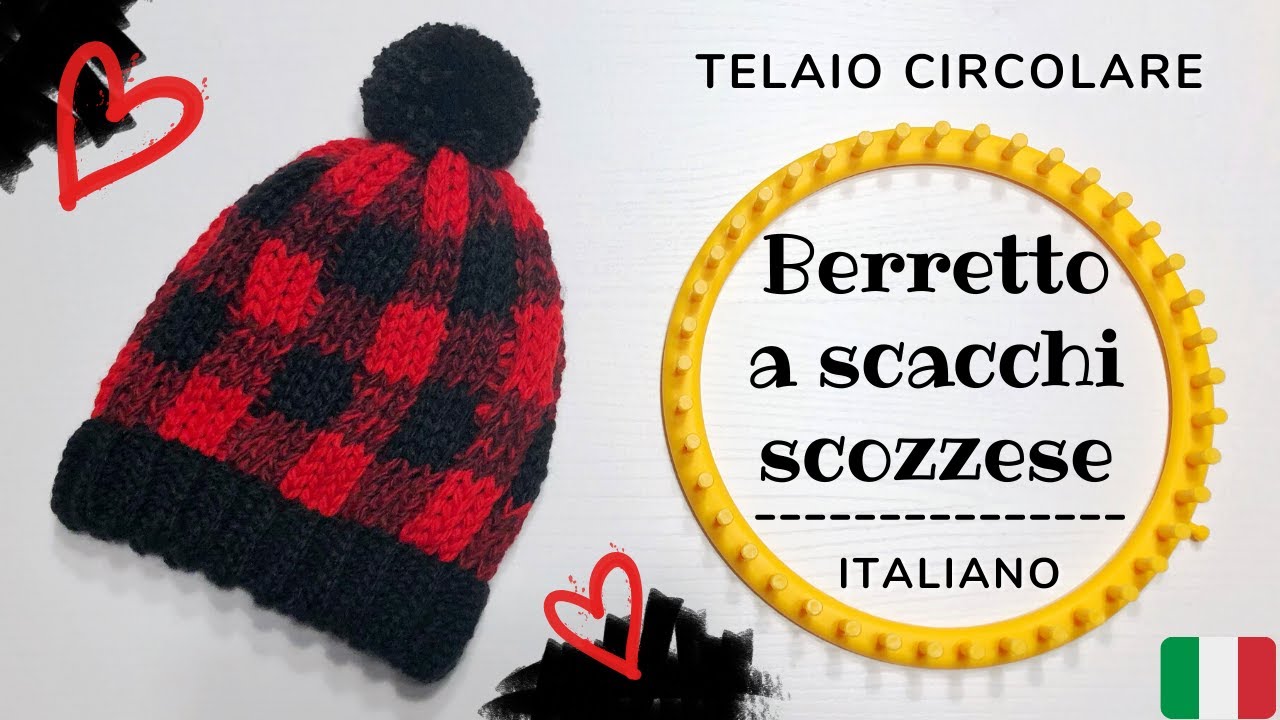 LOOM KNITTING BEANIE hat with CHECK 