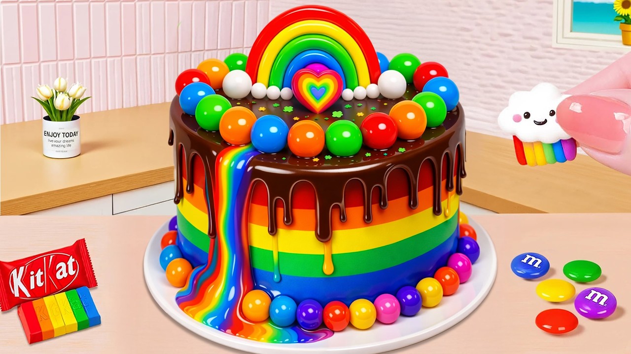 Bright Miniature Rainbow Chocolate Cake Recipe 🌈 Satisfying ASMR Rainbow Chocolate Cake Process