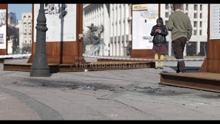 Russian drone debris seen near Independence Monument in central Kyiv