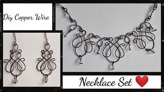 Diy copper wire neckace set | How to make Earrings | Simple wire Wrap jewellery | low cost jewels