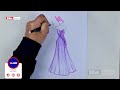 Elegant Purple Evening Gown Fashion Sketch | SSM Fashion Dress Design Illustration