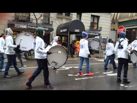 Matthew drumming for Bonnie Brae school in the Tartan Day parade NYC