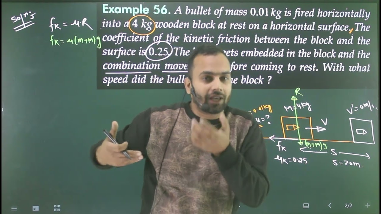 Ex-56 Laws of motion : A bullet of mass 0.01 kg is fired horizontally into a 4kg wooden block at res