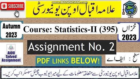 ⏩ AIOU Code 395 Solved Assignment No.2 Autumn 2023 || Subject: Statistics – II || Level: FA/ I Com