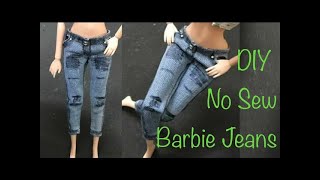 Barbie Makeover : DIY Barbie Jeans No Sew Tutorial : Barbie get ready with me Barbie Transformation