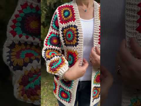 جاكيت كورشيه وحدات والوان مبهجة  كروشيه هاندميد  جاكيت
