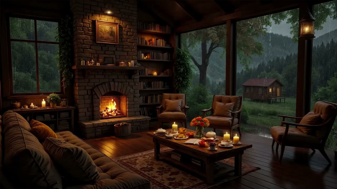 Rainstorm Around a Forest Cabin 🌧️ Heavy Rain & Fireplace Sounds for Deep Sleep 🔥💤