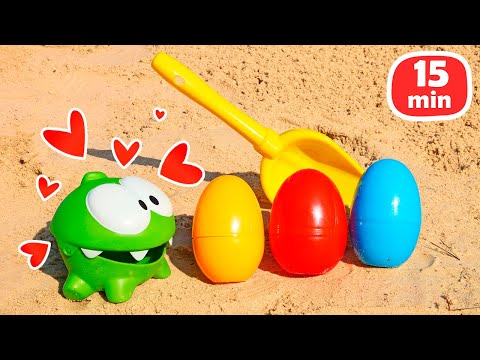 Видео: Ам Ням и разноцветные яйца! Развивающие видео про игрушки для детей – Игры в песочнице