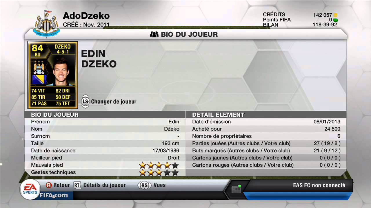 Player details. FIFA 13 Ultimate Team funny Player names.