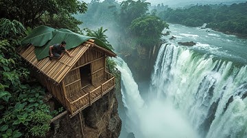 150-Day Challenge: Building a Shelter House beside a Waterfall and Surviving Using Primitive Tools