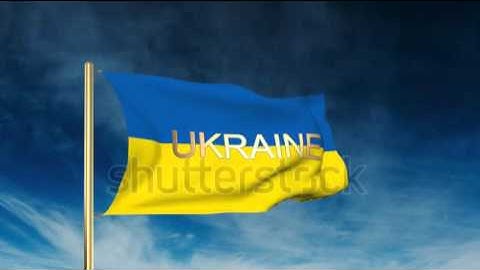 Ukraine flag slider style with title. Waving in the wind with cloud background animation Stock