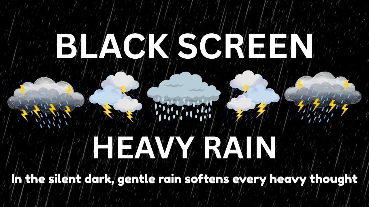 Calming Heavy Rain with Rolling Thunder | BLACK SCREEN | Peaceful Rest