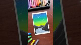 🌌✨ Easy Northern Lights Road Landscape Drawing with Oil Pastels