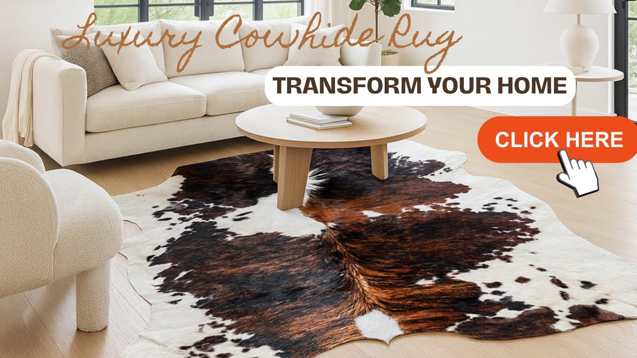 Genuine Tricolor Cowhide Rug | Real Western Cow Hide Rug for Rustic, Ranch & Boho Home Décor