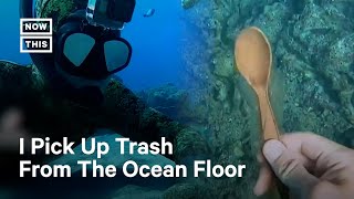 Diver Collects Trash From the Ocean Floor
