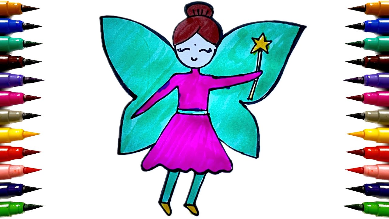 Cute Fairy Girl Drawing for kids, Painting & Coloring for kids ...