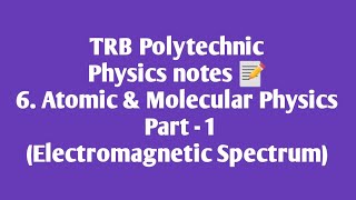 TRB Polytechnic Physics notes 📰 /Atomic and Molecular Physics part 1(Electromagnetic spectrum)