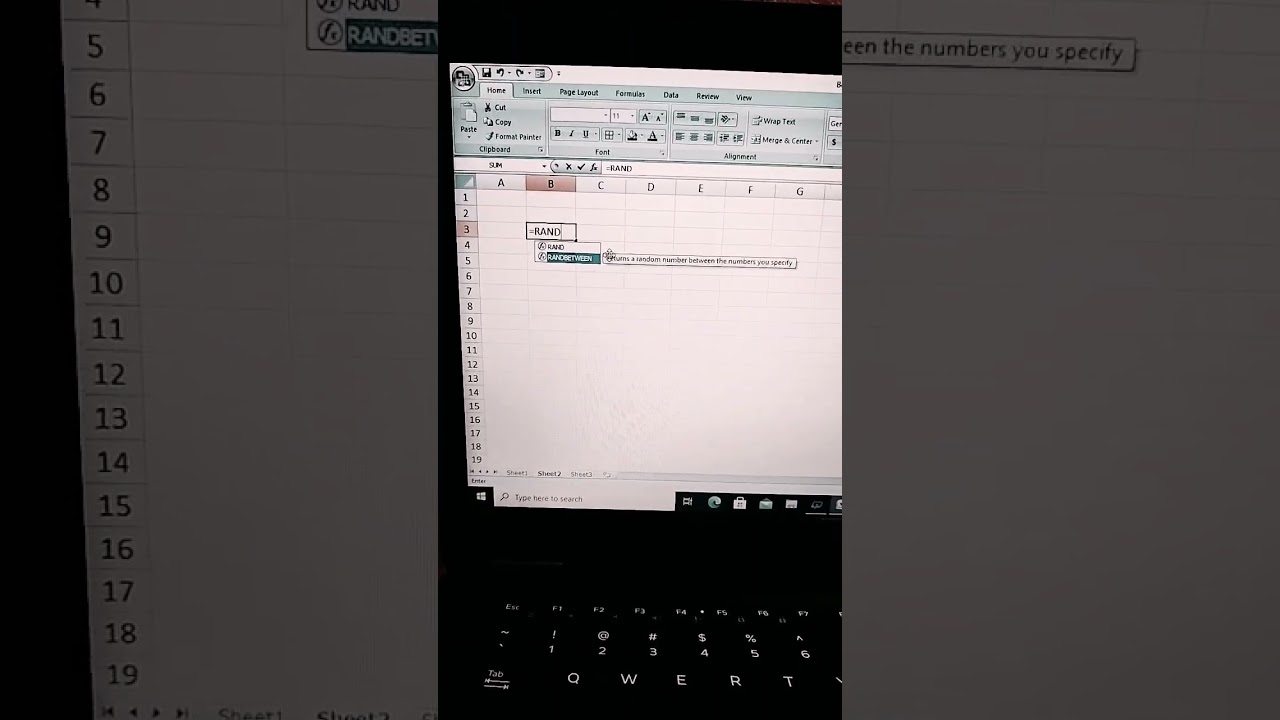 Random number in ms Excel 