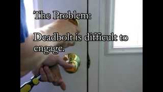 My front door deadbolt was difficult to engage. I had to lift up on the door to get the deadbolt to slide into place. Here are the steps I 