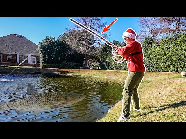 Chasing POND MONSTERS Using A CANDY CANE Rod! (Christmas Fishing Challenge  2022) 