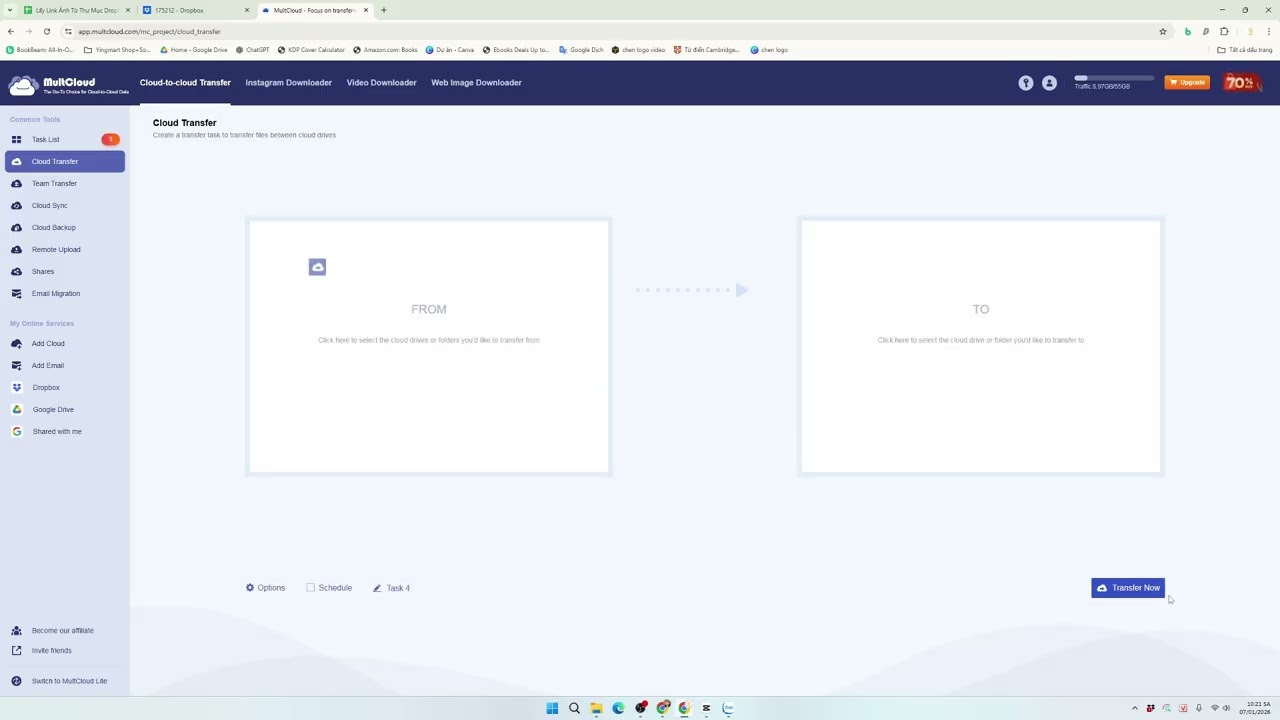 Chuyển dữ liệu từ Google Drive Sang Dropbox