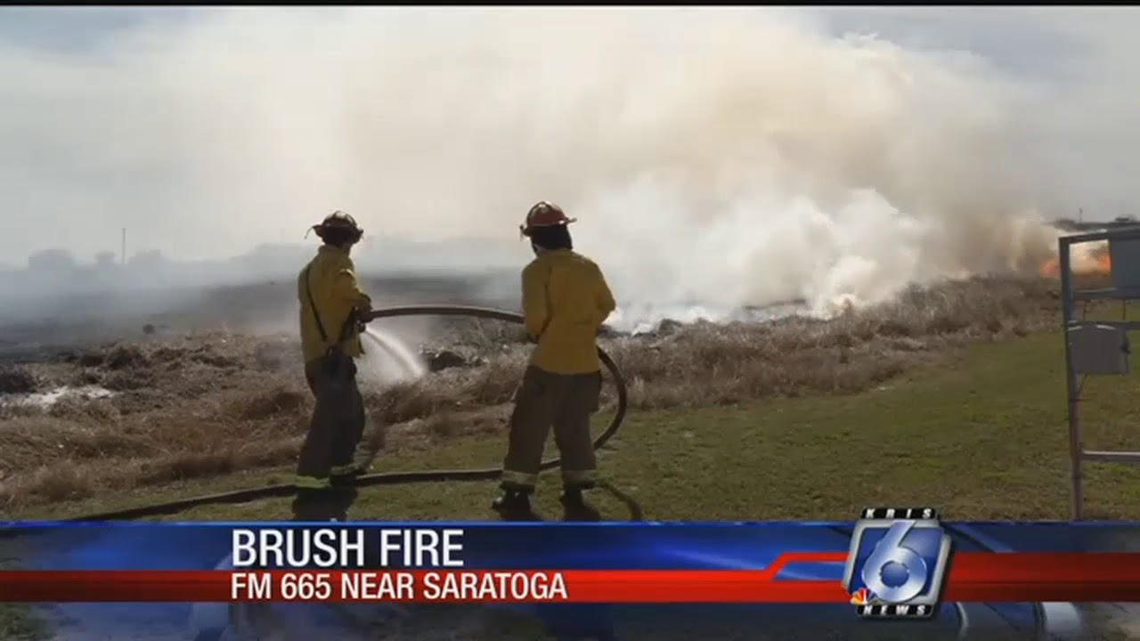 Fire crews battle brush fire near FM 665 and Saratoga - YouTube