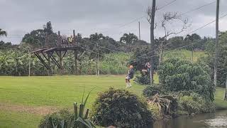 June and Mason Zip Lining at Maui Tropical Plantation