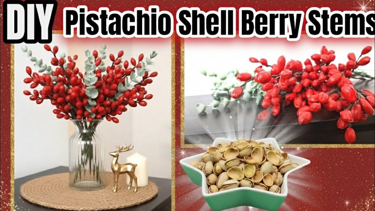 DIY Pistachio Shell Christmas Berry Stem | Pista shell Eucalyptus stem | Easy Christmas Decor  Ep193